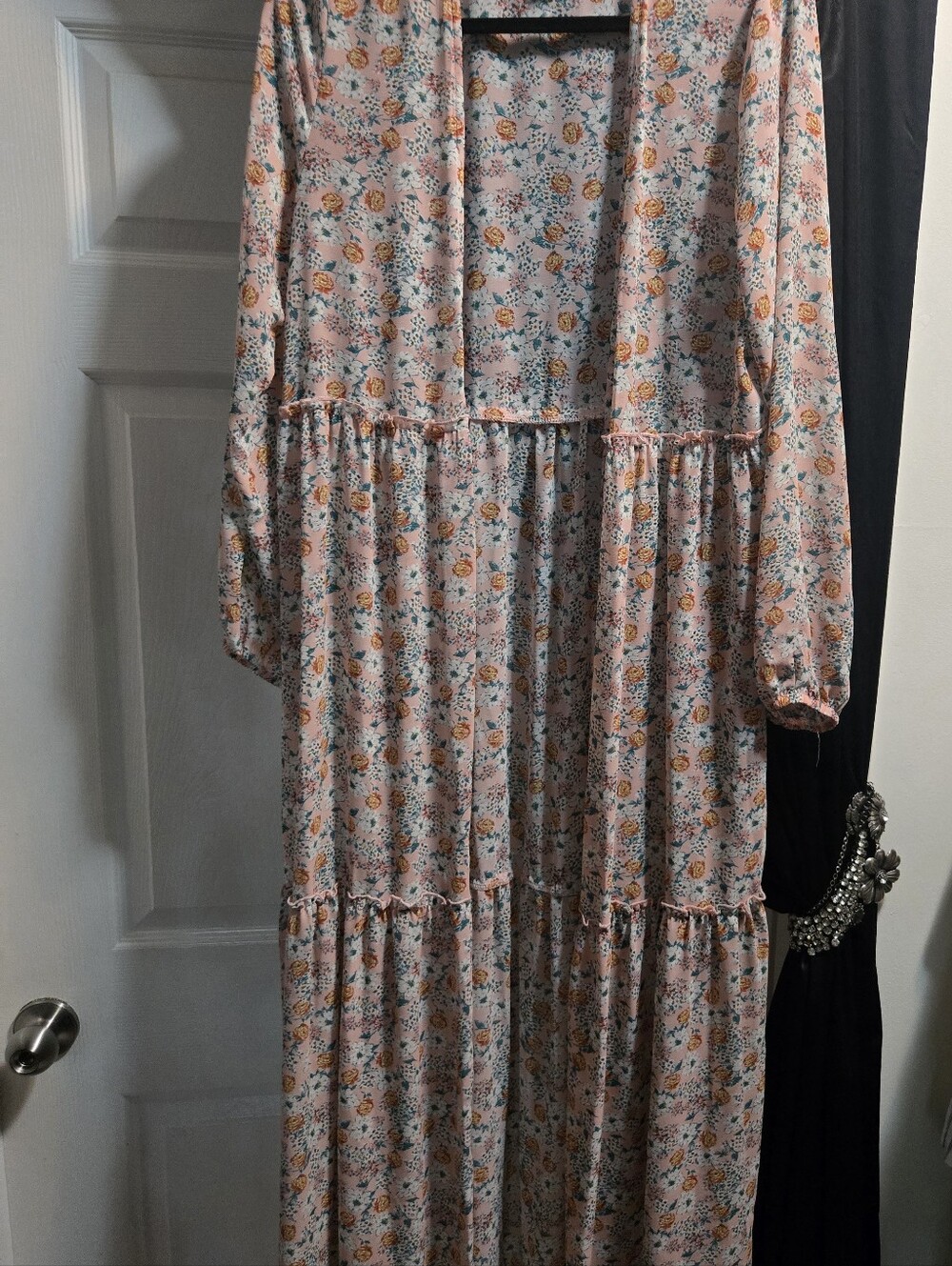 Wild Fable Pink Floral Long Sleeve Tiered Maxi Duster